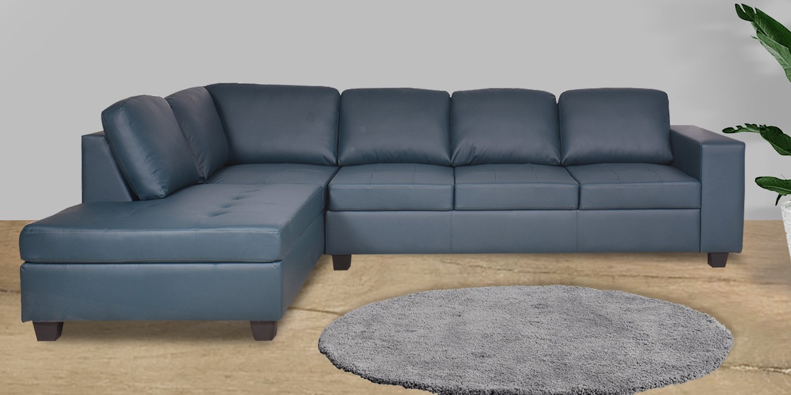 Urel RHS 3 Seater Sectional Sofa in Blue Colour